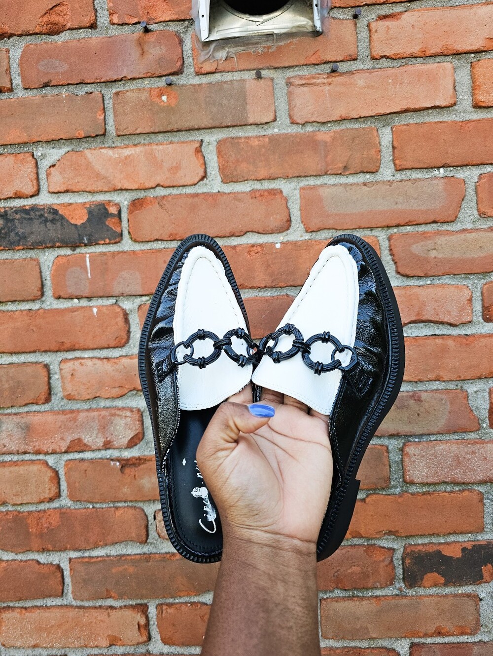 Circus NY by Sam Edelman Black White Patent Chain Mule Loafers Women’s Size 8